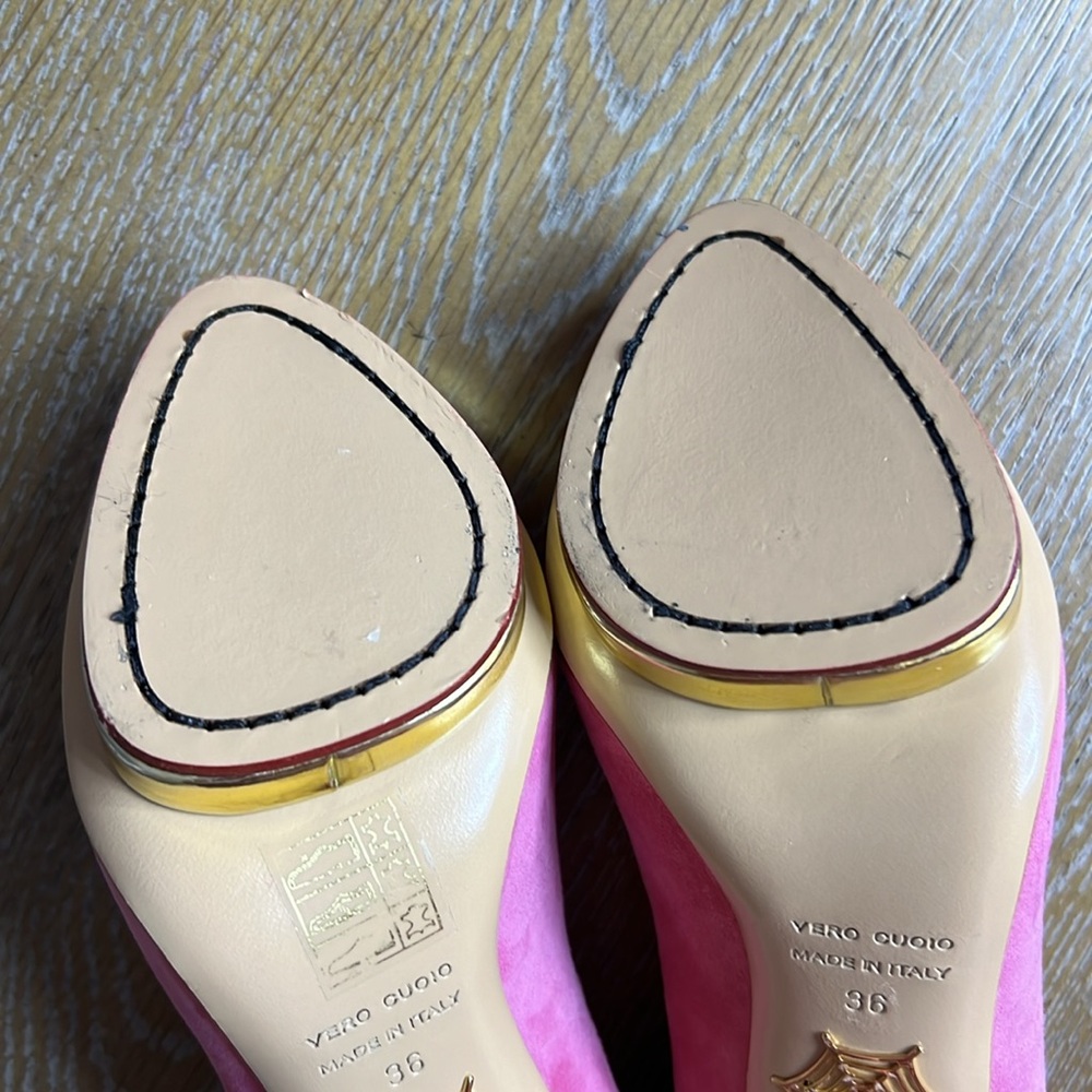 CHARLOTTE OLYMPIA Pink Suede Platform Dolly Heels 36 - Picture 12 of 14
